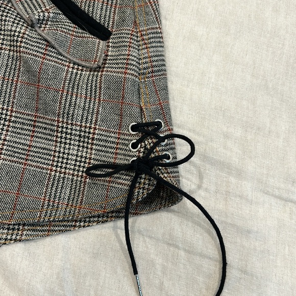 Self Portrait High Waist Checked Double Zip Shorts Size US 2/ UK 6  Brown Color - Picture 5 of 11